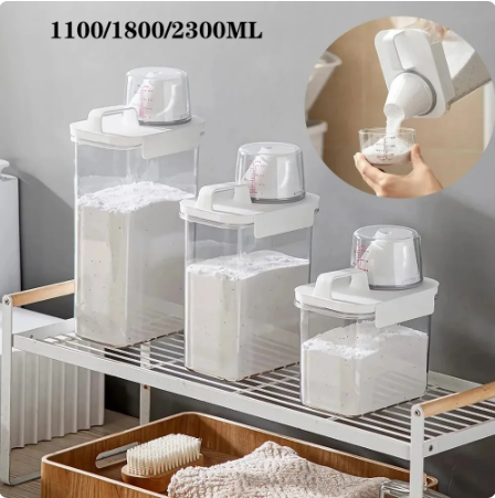 Airtight Laundry Detergent Dispenser Powder Storage Box Clear Washing Powder Liquid Container with Lids Jar