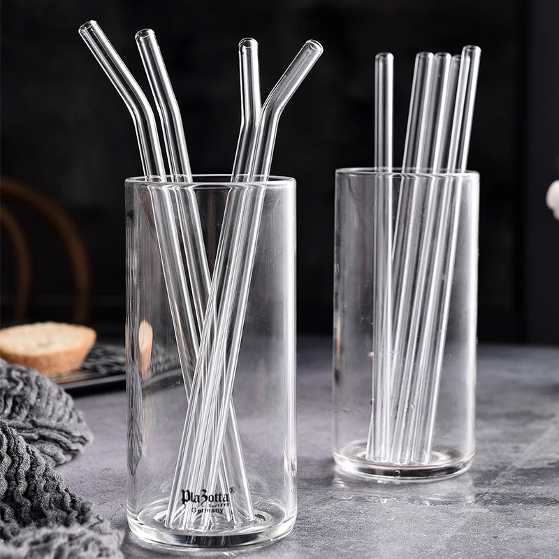 Eco-Friendly High Borosilicate Reusable Glass Straws for Drinks Smoothies Cocktails with Brushes