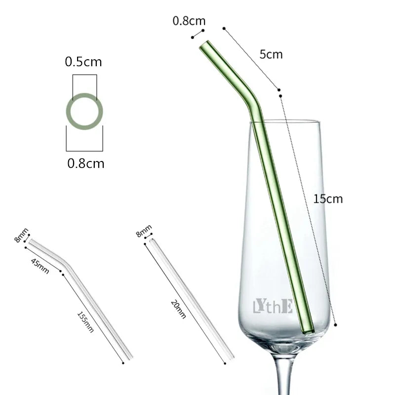 Eco-Friendly High Borosilicate Reusable Glass Straws for Drinks Smoothies Cocktails with Brushes