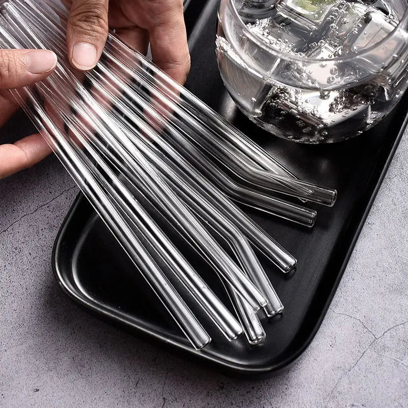 Eco-Friendly High Borosilicate Reusable Glass Straws for Drinks Smoothies Cocktails with Brushes