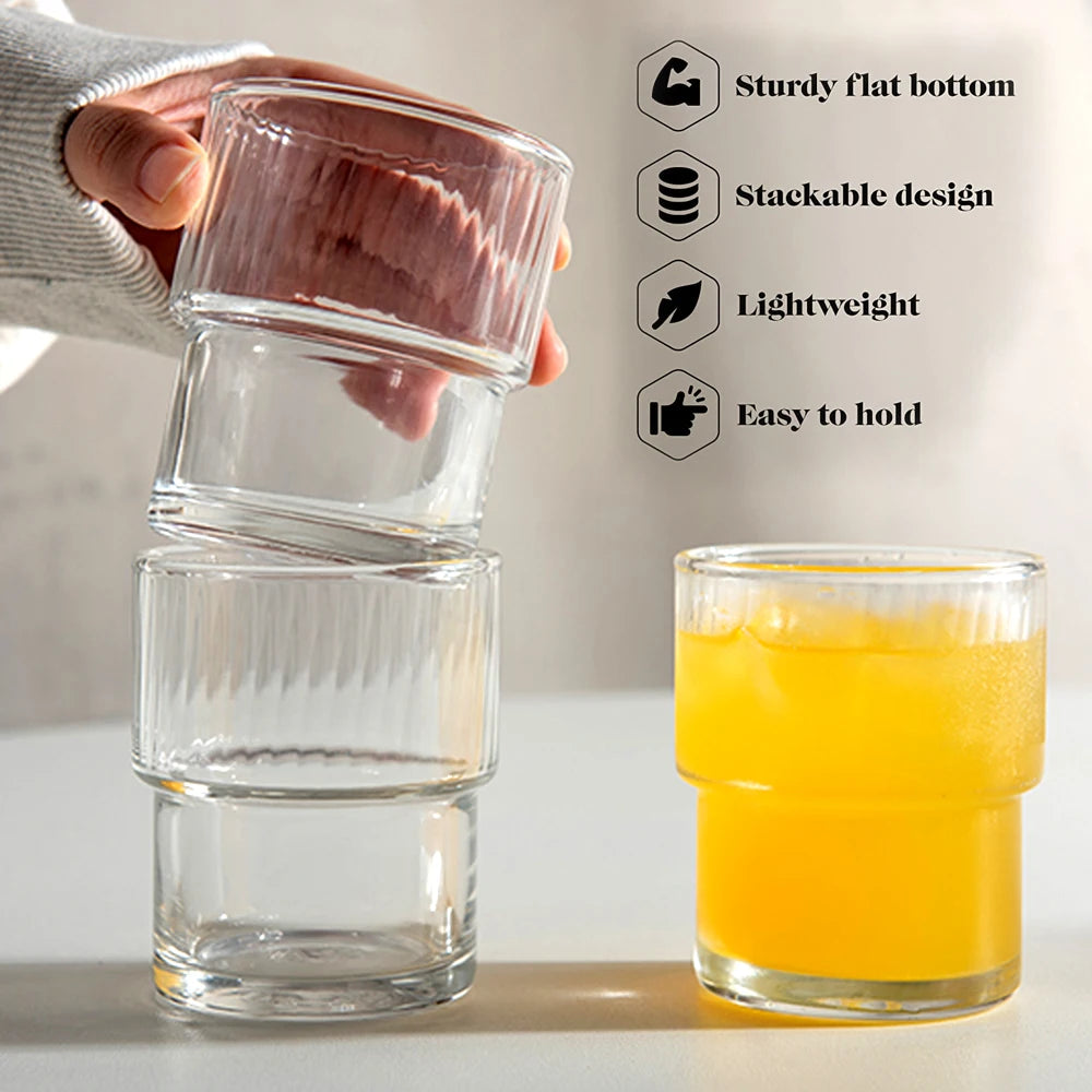 Stackable, striped and clear glass cups