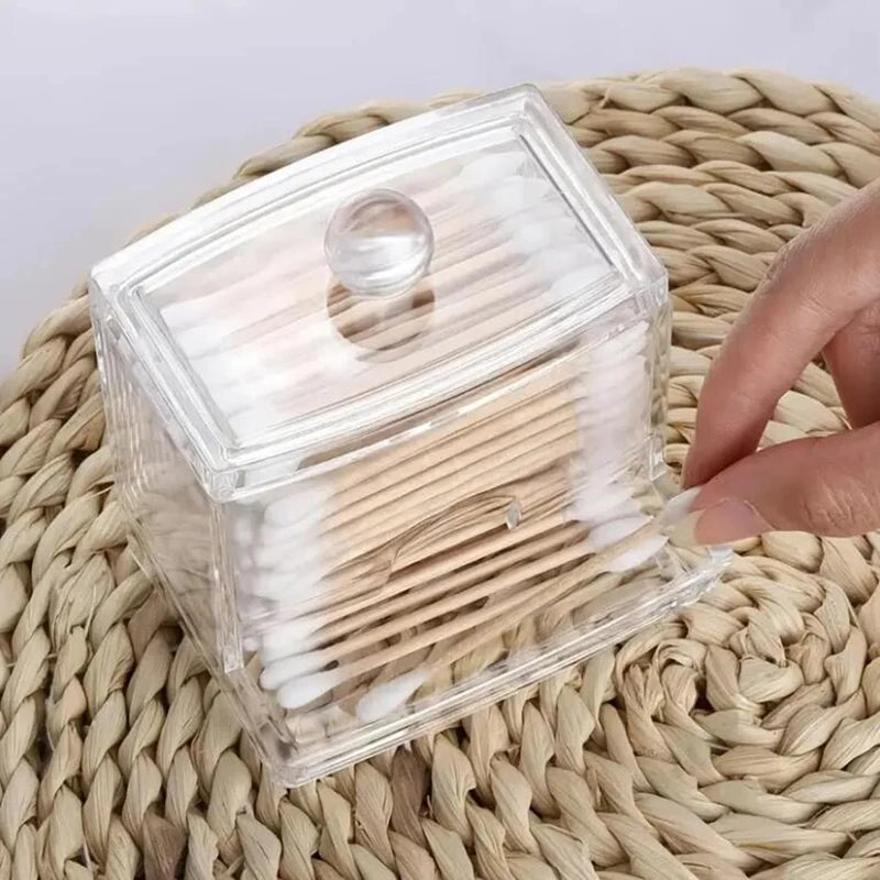 Makeup Organizer Cosmetic Storage Box Organizador Cotton Swab Holder Cotton Pad Box Clear Plastic Box with Lid Dust-proof