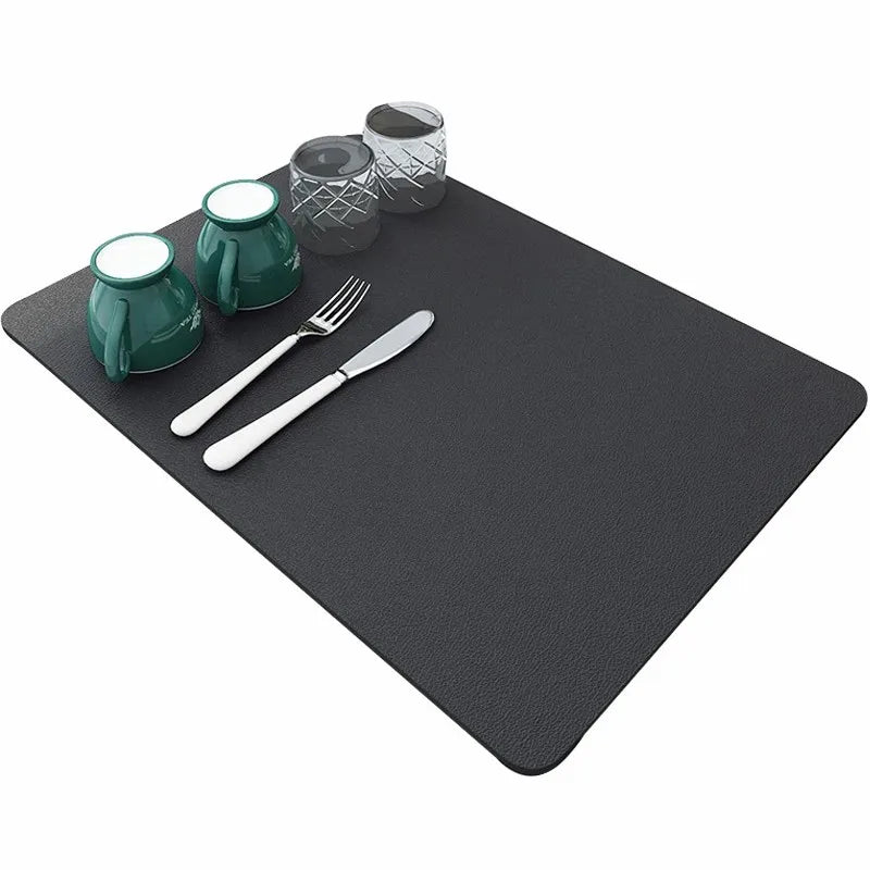 Super absorbent dish draining and drying mat