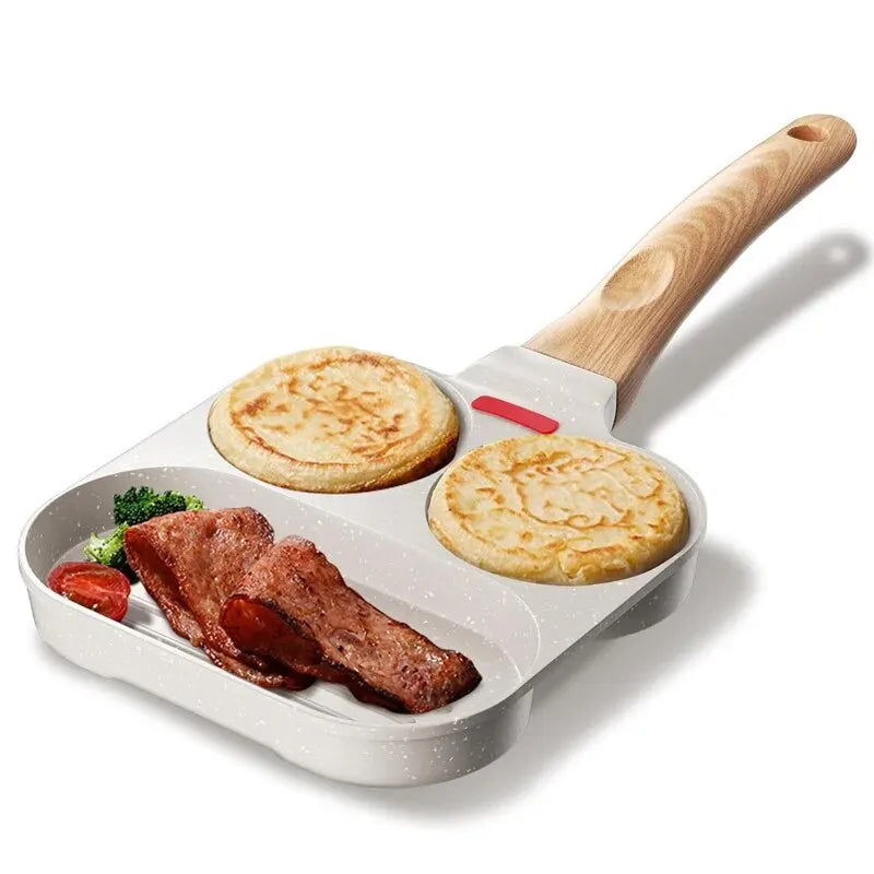 Non-stick pan with 3 holes or 4 holes with wooden handle