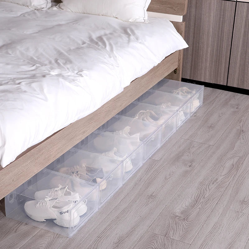 6Pcs Plastic Shoe Box Organizer, Foldable, Clear, Stackable