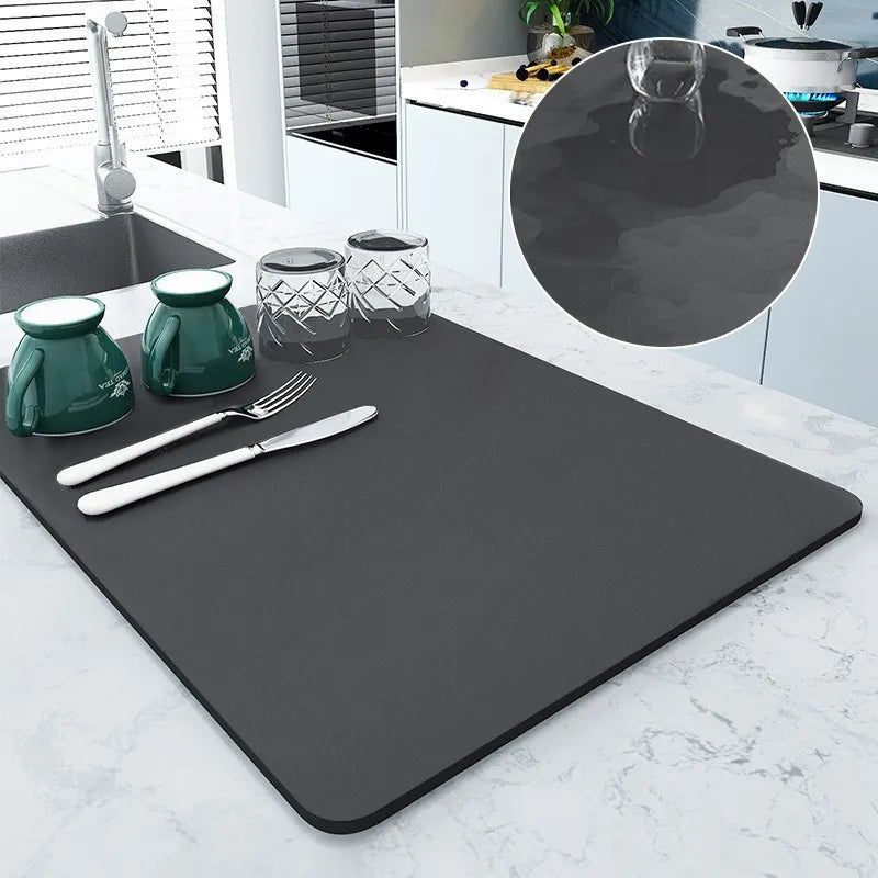 Super absorbent dish draining and drying mat