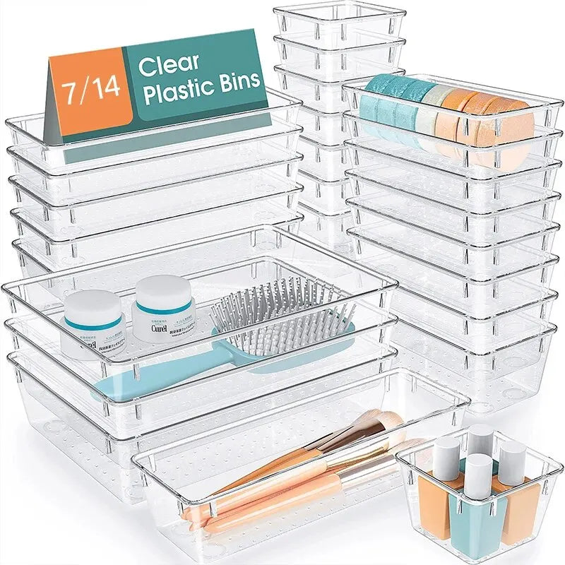 Drawer Organizers Set of 7/14 Pcs Clear Plastic Dividers