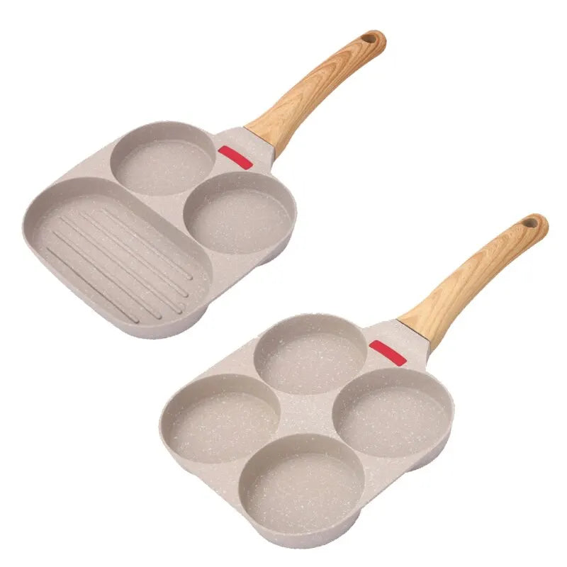 Non-stick pan with 3 holes or 4 holes with wooden handle