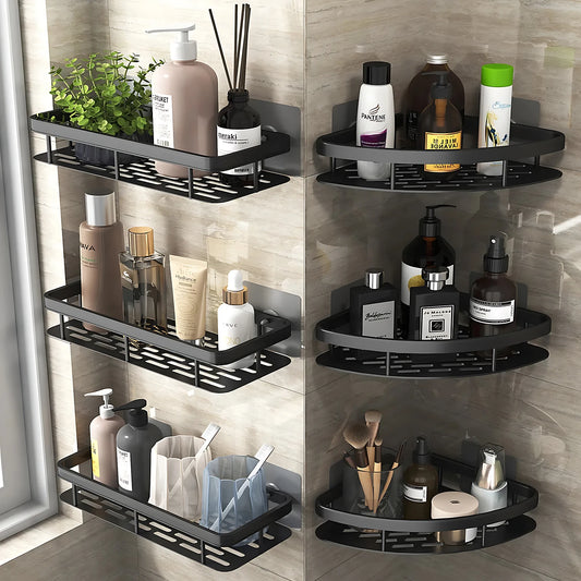 Bathroom Shelf, Aluminum Organizer for Shampoo Storage, Bathroom Accessories, No Drill.