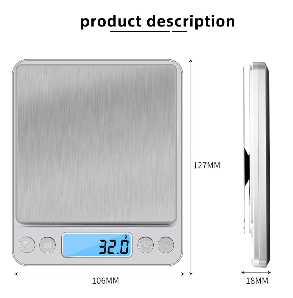 3kg/500g/ 0.01g Precision Digital Kitchen Scale Food Weighing Diet Scale Measuring Electronic LCD