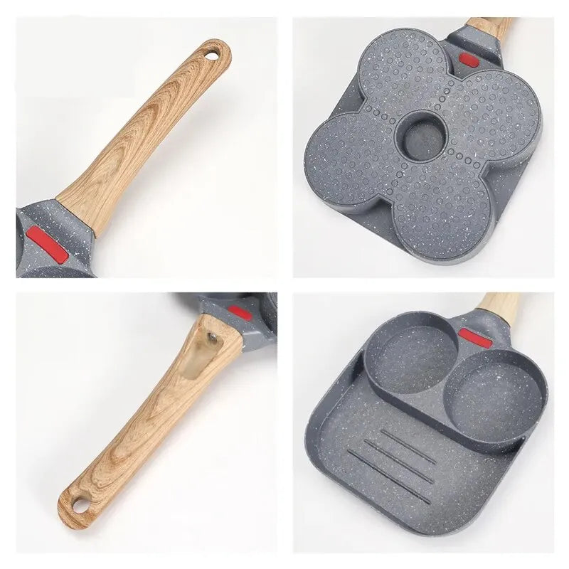 Non-stick pan with 3 holes or 4 holes with wooden handle