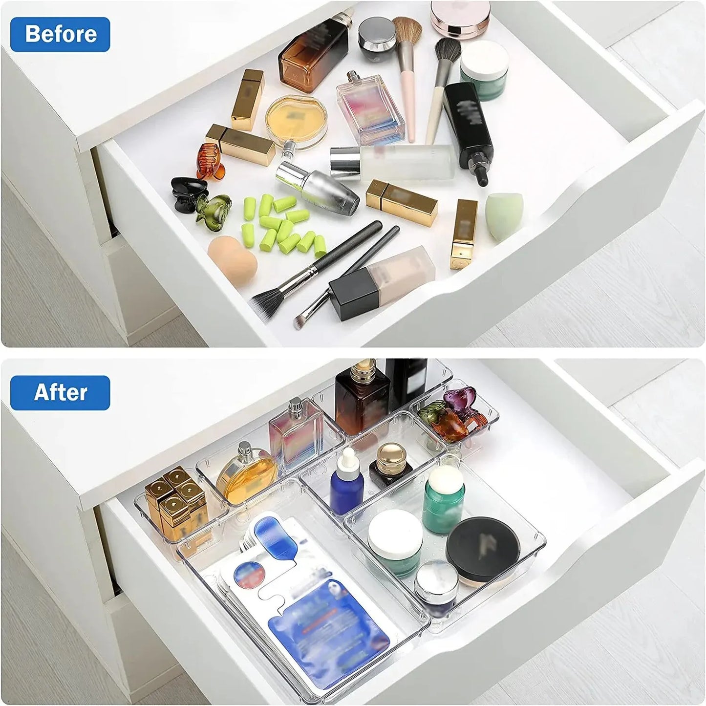 Drawer Organizers Set of 7/14 Pcs Clear Plastic Dividers