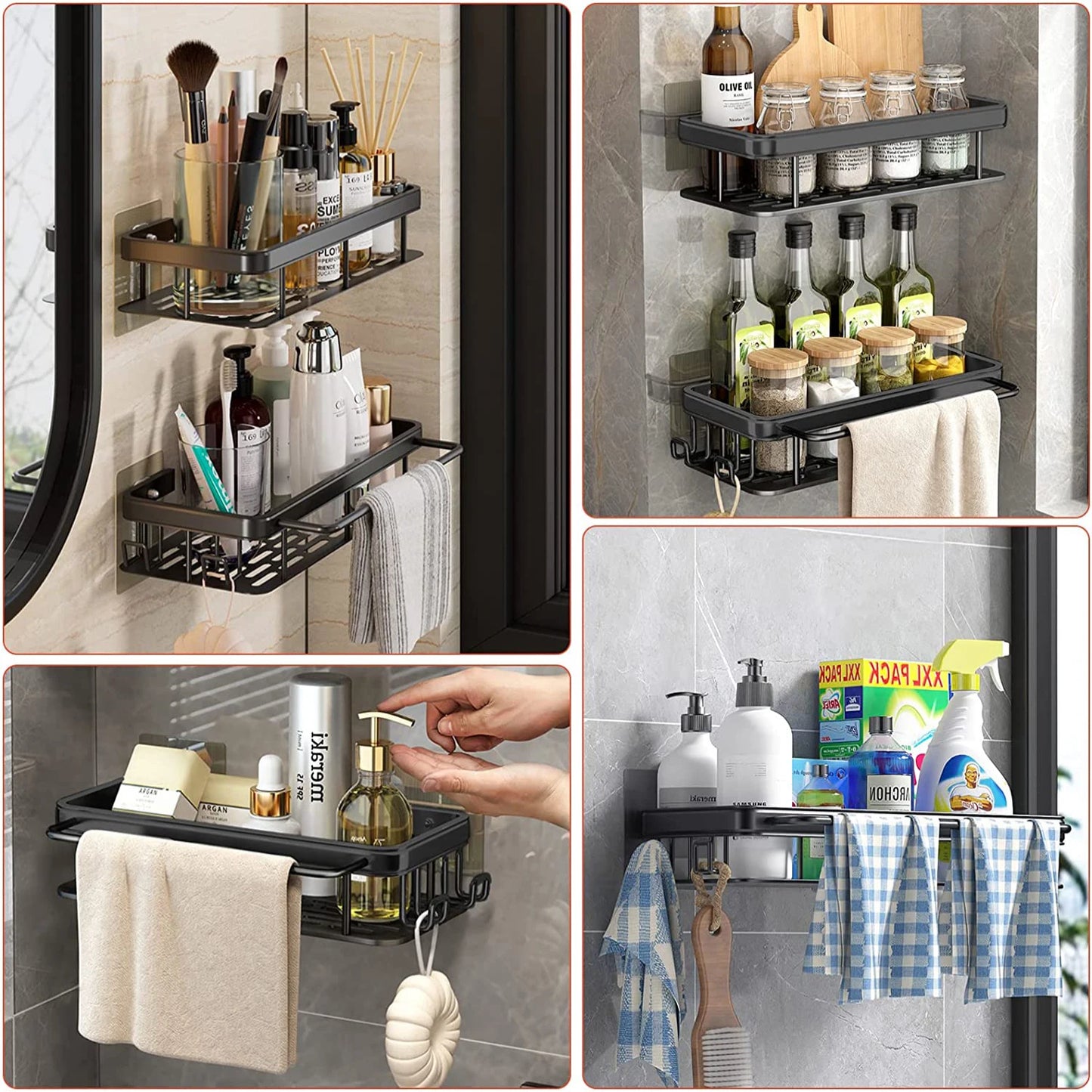 Bathroom Shelf, Aluminum Organizer for Shampoo Storage, Bathroom Accessories, No Drill.