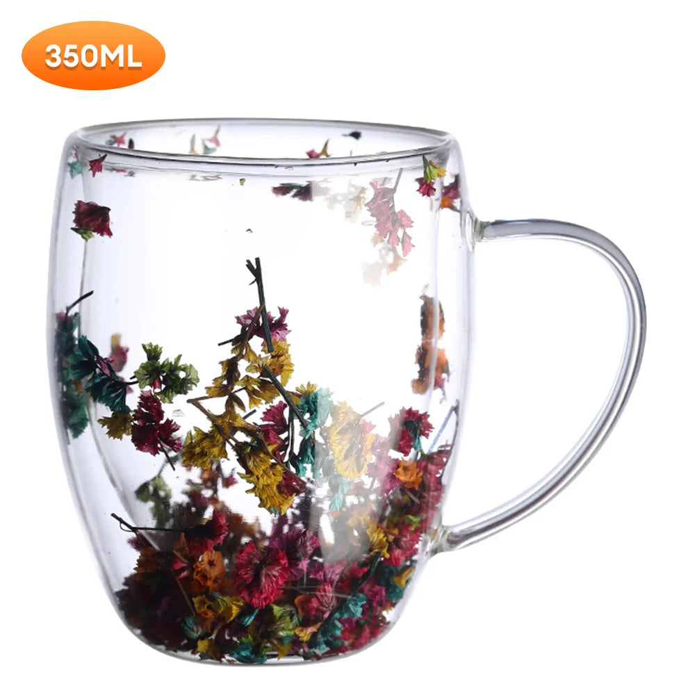 Double wall glass tumbler and handle