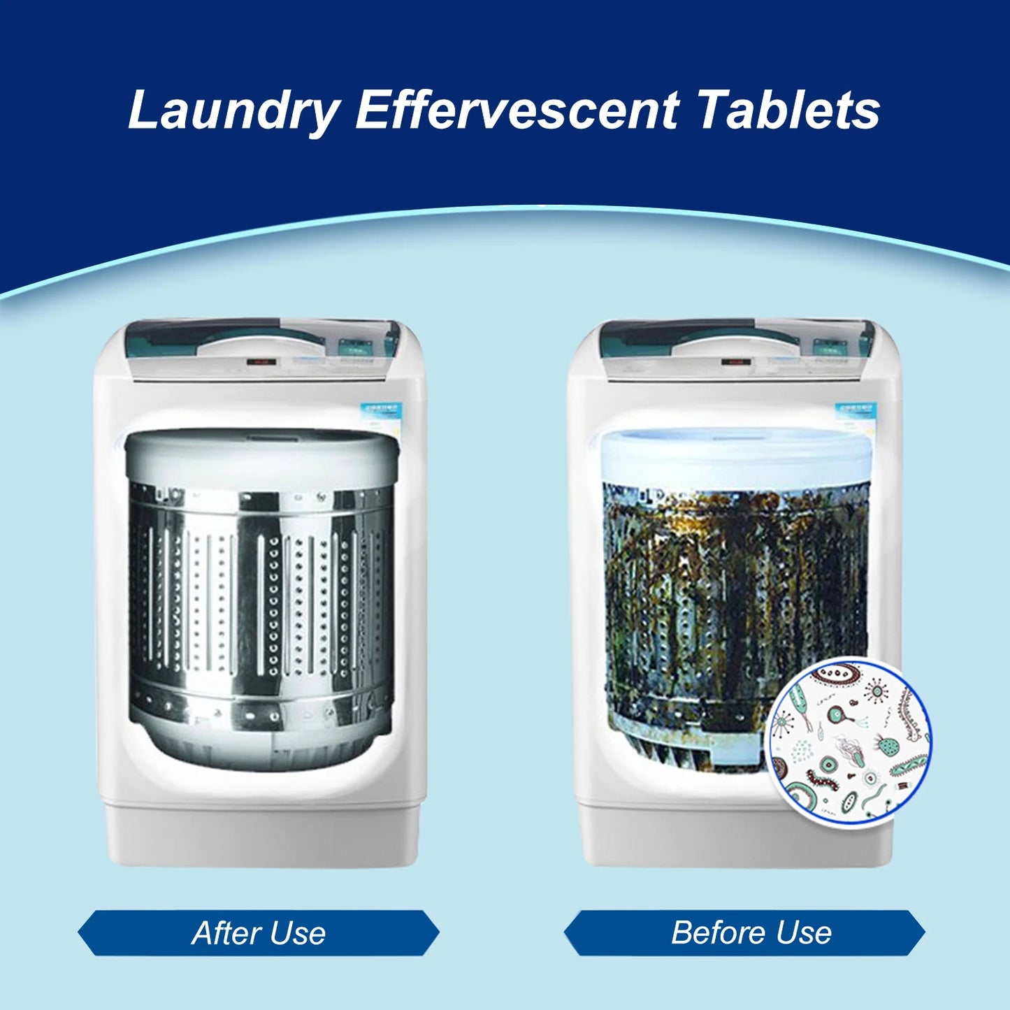 20PCS Effervescent tablets for washing machine, deep cleaning, decontamination and odor removal tablets.