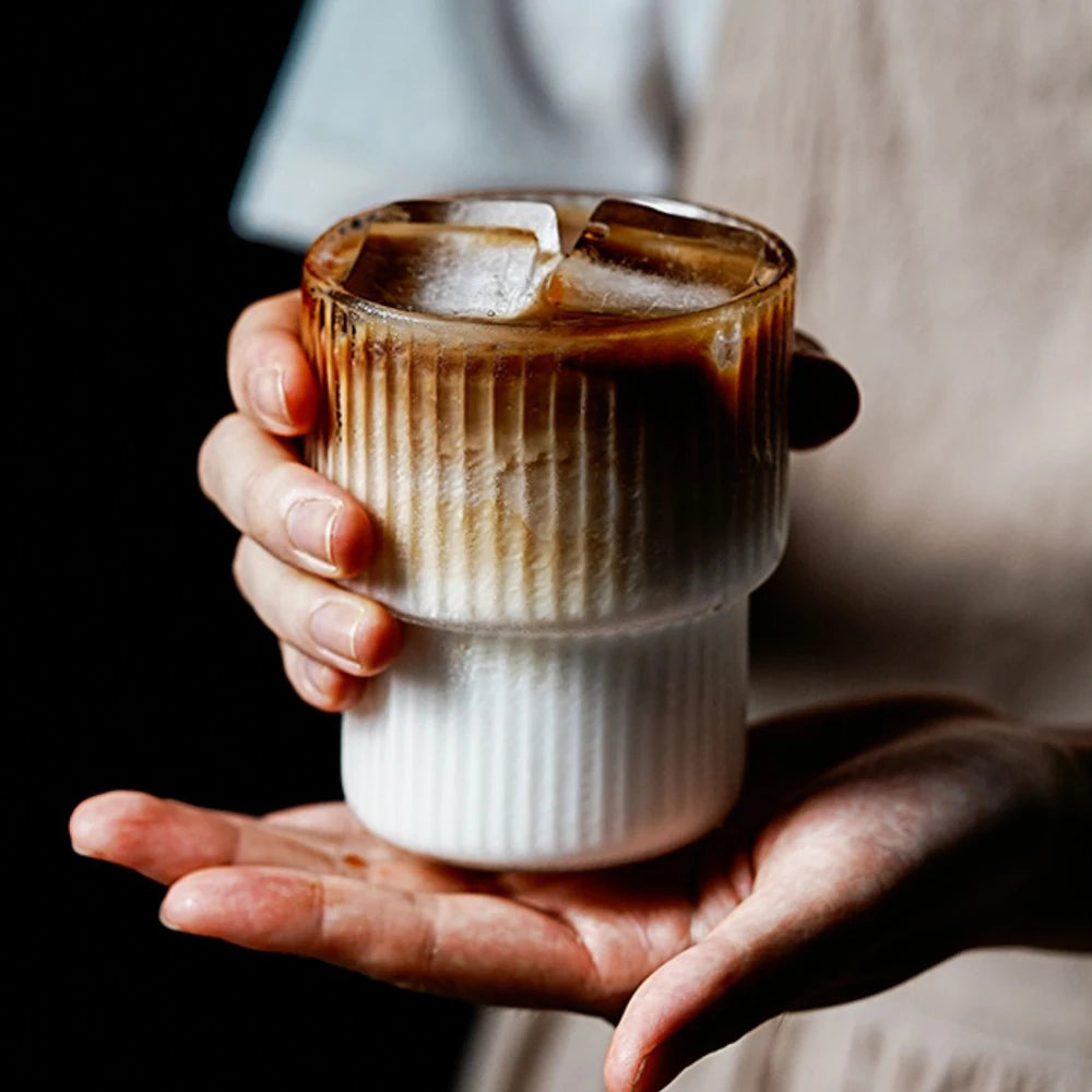 Stackable, striped and clear glass cups