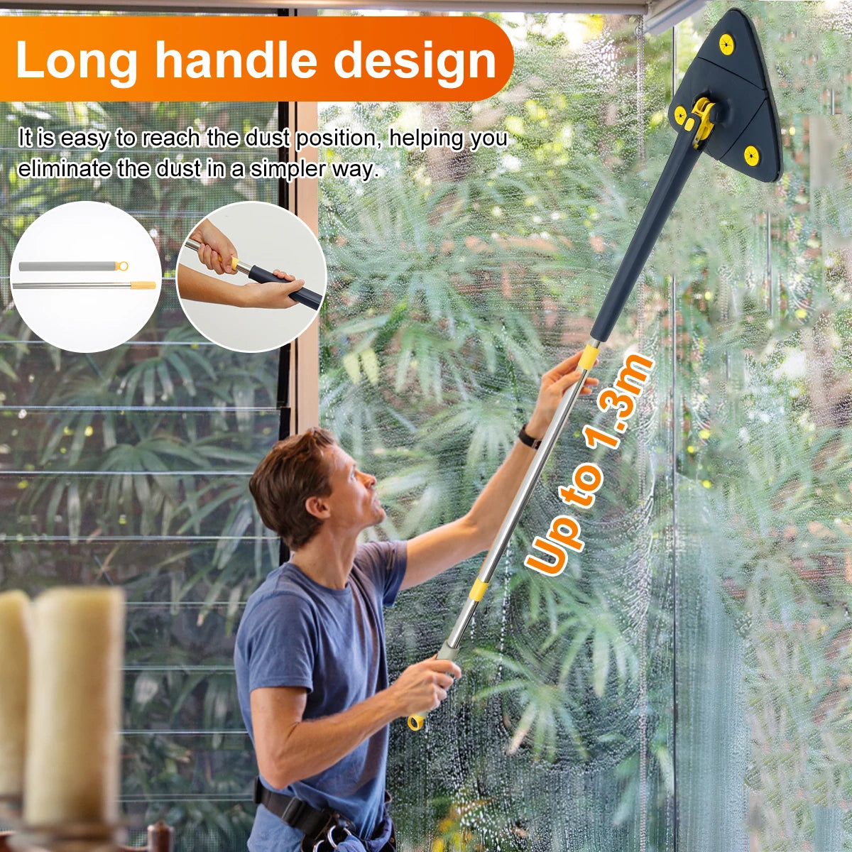 Telescopic triangular mop 360° rotating, adjustable, wet and dry use, water absorption