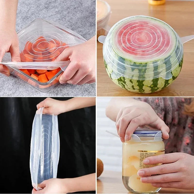 6pcs Reusable Silicone Stretch Lid for universal utensils