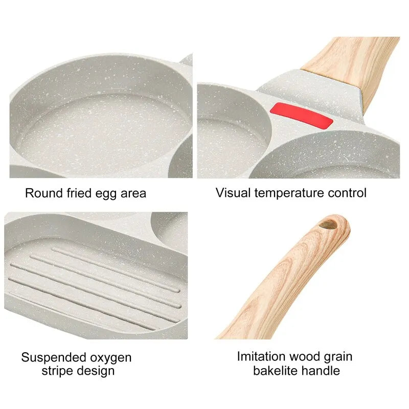 Non-stick pan with 3 holes or 4 holes with wooden handle