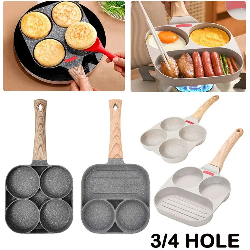 Non-stick pan with 3 holes or 4 holes with wooden handle