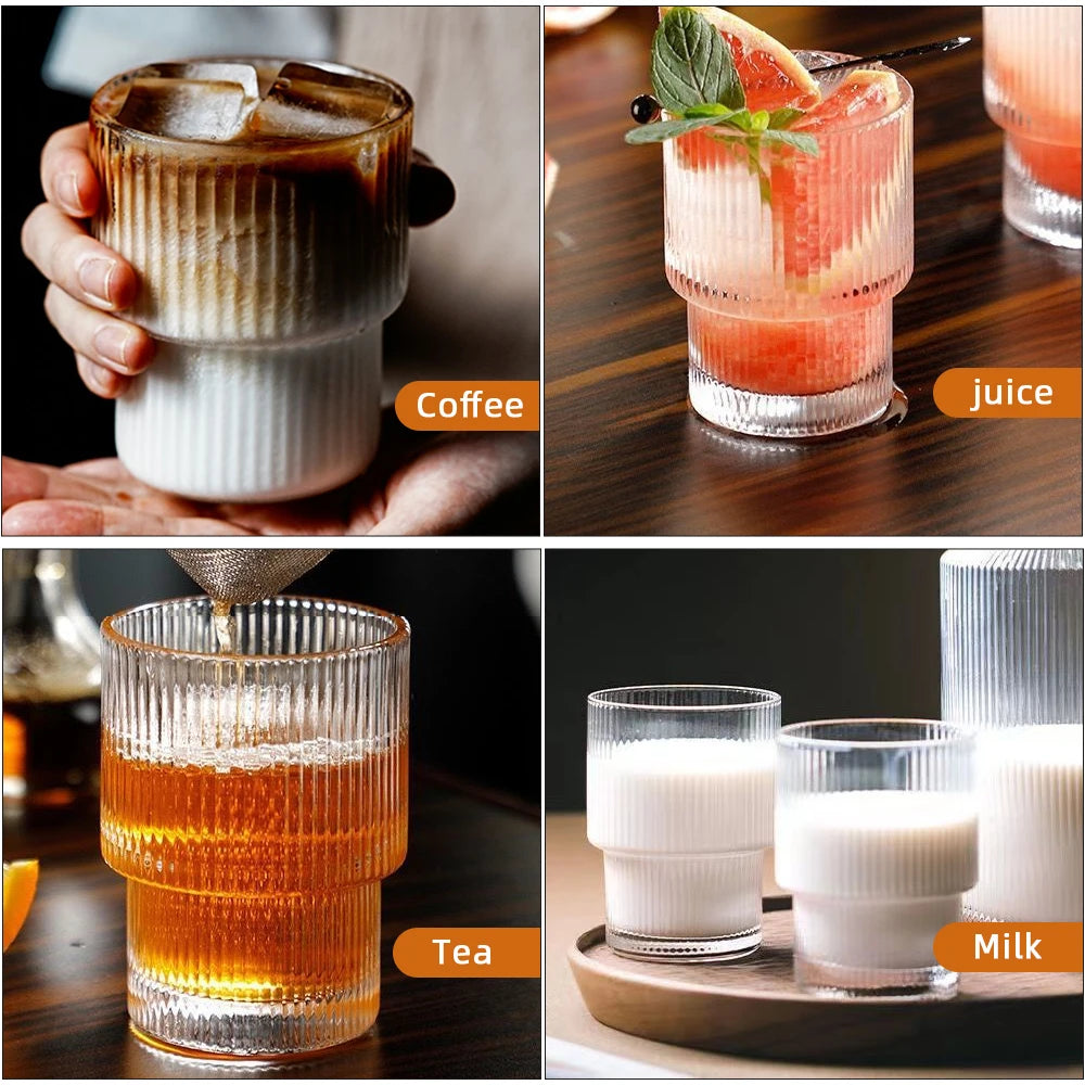 Stackable, striped and clear glass cups